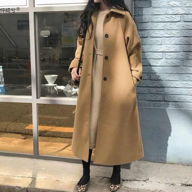 Winter Women's Thicken Wool Blend Long Coat (Korean Style)