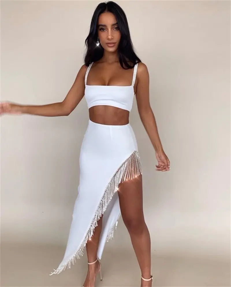 Women's Tassel Irregular Skirt Two-Piece Set